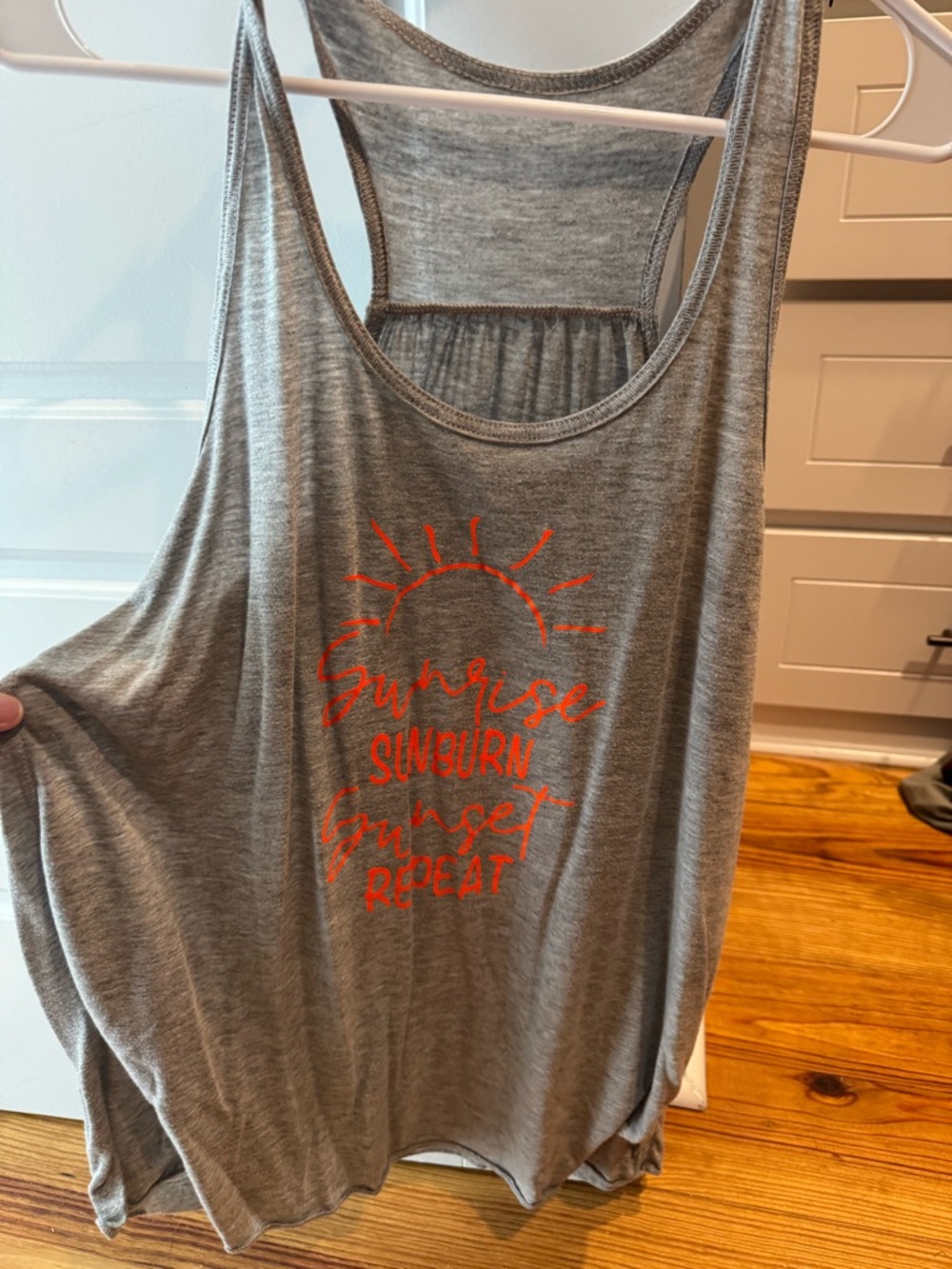 Gray Tank Top with Orange Sunset Graphic